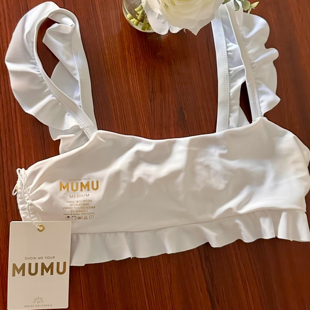 Show Me your MuMu white ruffle bikini top NWT